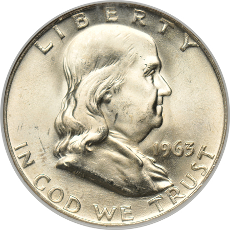 Seven certified Franklin half-dollars