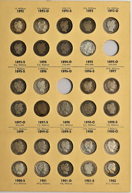 Collections of Barber and Mercury dimes in albums