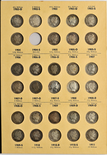 Collections of Barber and Mercury dimes in albums