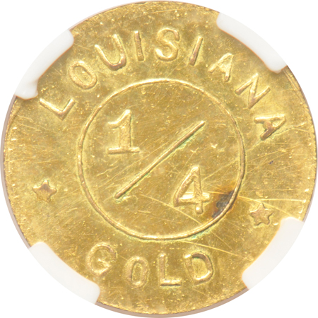 Three gold tokens certified MS-63 by NGC.