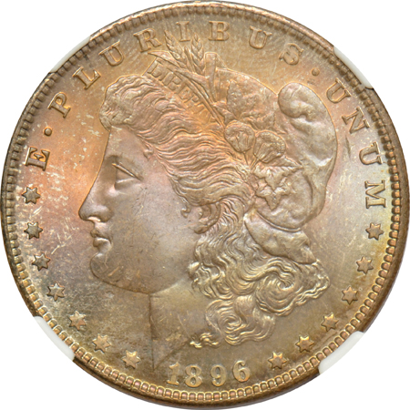 1881-O PCGS MS-64, 1883-CC PCGS MS-63, and an 1896 NGC MS-66, all toned