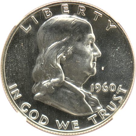 Eight Proof Franklin half-dollars, plus a 1964 Proof Kennedy half-dollar, all NGC PF-68