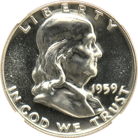 Eight Proof Franklin half-dollars, plus a 1964 Proof Kennedy half-dollar, all NGC PF-68