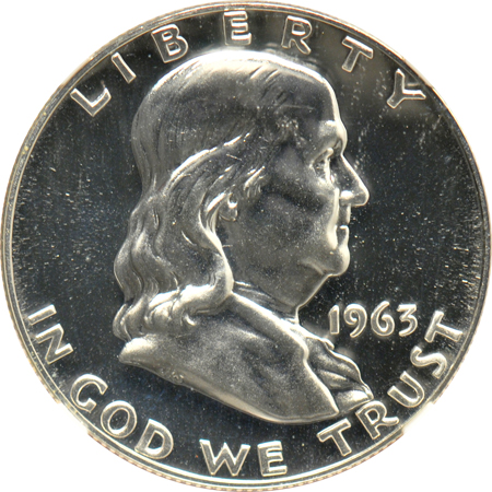 Eight Proof Franklin half-dollars, plus a 1964 Proof Kennedy half-dollar, all NGC PF-68