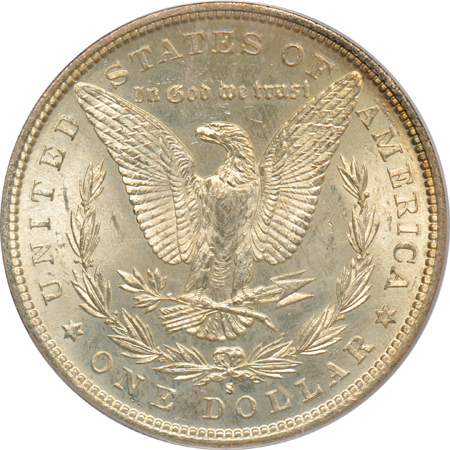 Four UNC Morgan dollars, all PCGS (green label)
