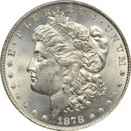 Three different 1878 type Morgan dollars, all PCGS MS-64