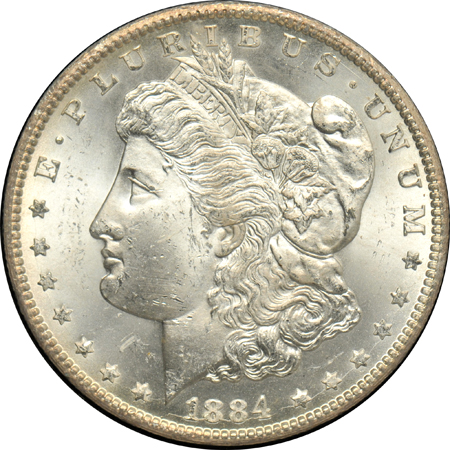 Four GSA Morgan dollars, all NGC MS-64+