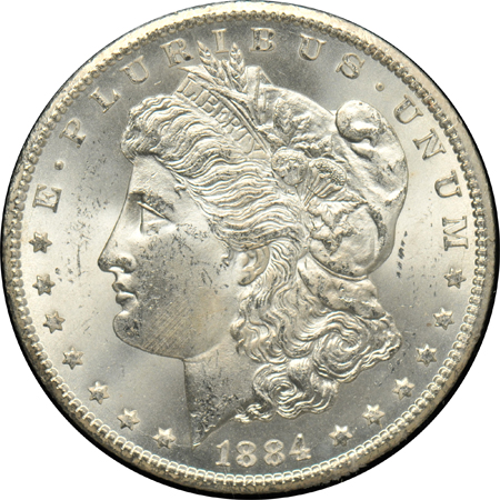 Four GSA Morgan dollars, all NGC MS-64+