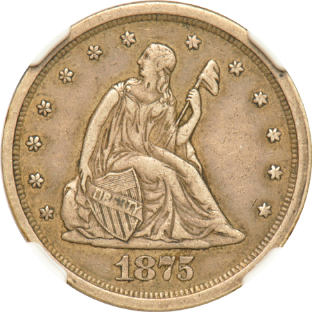 1831 Capped Bust quarter, 1875-S twenty-cent piece, and a 1934-D Washington quarter, all NGC