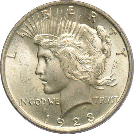 Five certified UNC Peace silver dollars