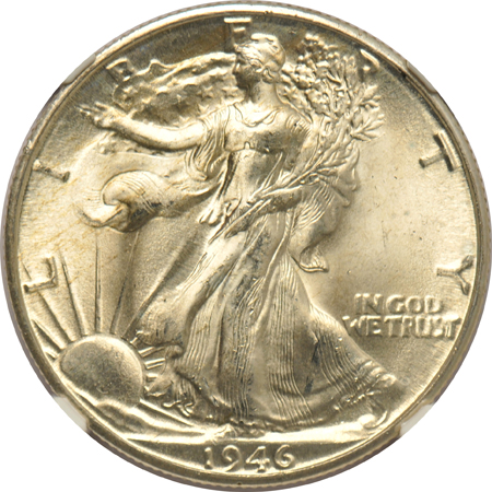 One 1945-D MS-65+, three 1945-D MS-66, and three 1946-D MS-65+, all seven NGC