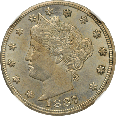 Two Liberty nickels and five Buffalo nickels, all certified by NGC