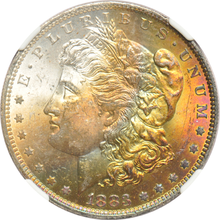 Seven certified UNC Morgan silver dollars, all toned 