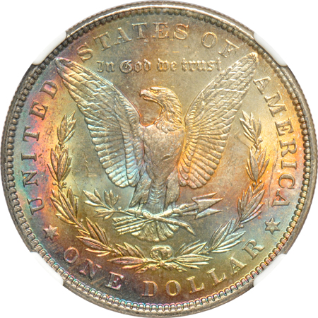 Seven certified UNC Morgan silver dollars, all toned 