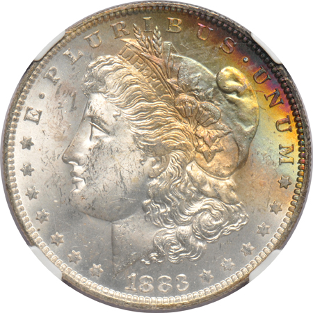 Seven certified UNC Morgan silver dollars, all toned 