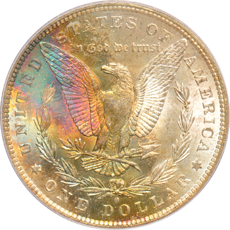 1881-S MS-64, 1884-O MS-64 CAC, and an 1887 MS-64 CAC, all PCGS