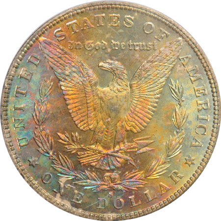 1881-S MS-64, 1884-O MS-64 CAC, and an 1887 MS-64 CAC, all PCGS