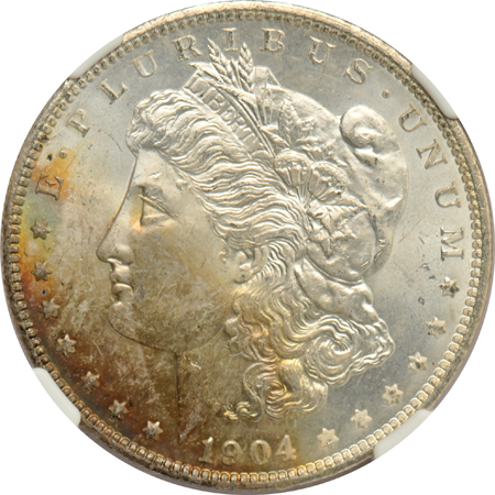 1884-O MS-65, 1887 MS-65 Star CAC, and a 1904-O MS-66, all NGC