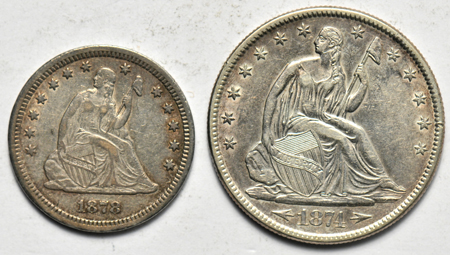 Four Liberty Seated type coins