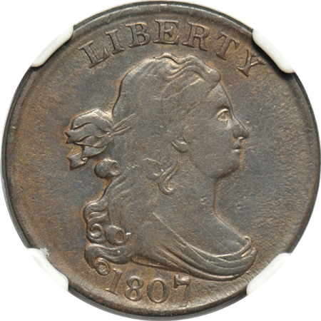 1807 half-cent C-1 XF-40 BN, and an 1818 large cent MS-62 BN, both NGC