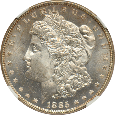 1884-O PCGS MS-65PL, and an 1885 NGC MS-64+ PL