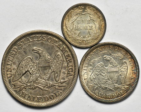 Three Liberty Seated type coins