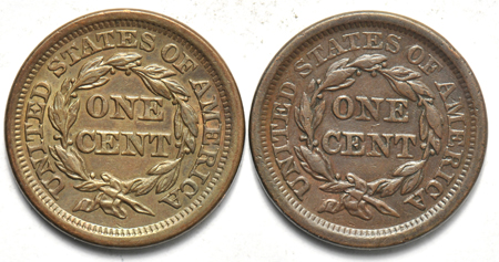 Ten copper type coins, as described