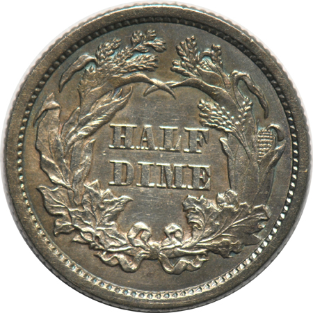 1834 Bust half-dime AU, and an 1872 Seated Liberty half-dime AU