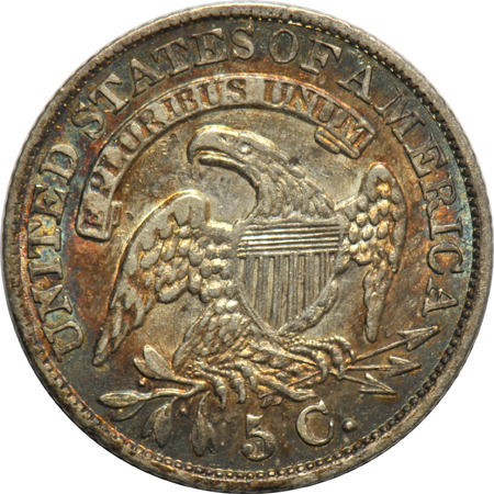 1834 Bust half-dime AU, and an 1872 Seated Liberty half-dime AU
