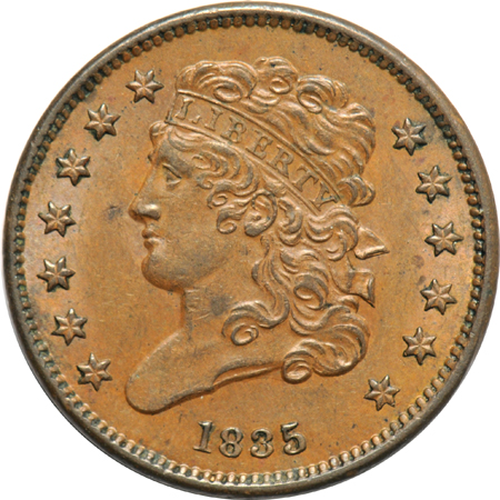 1804 Spiked Chin XF, 1835 UNC, and an 1851 UNC