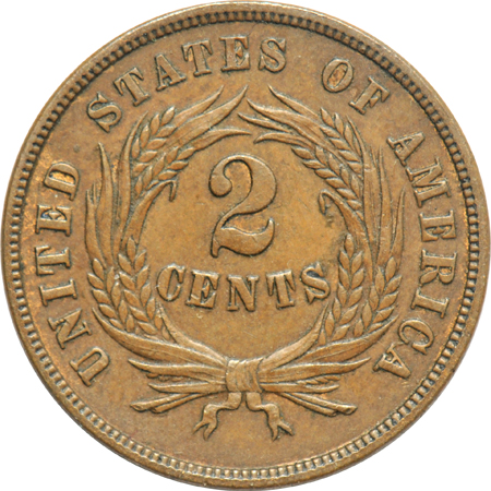 Three two-cent pieces, and two Bust dimes