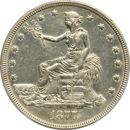 Four PCGS certified Trade dollars, all AU details/cleaned