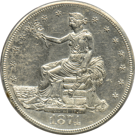 Four PCGS certified Trade dollars, all AU details/cleaned