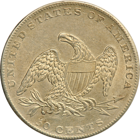 1819 quarter F, and an 1837 half-dollar AU details