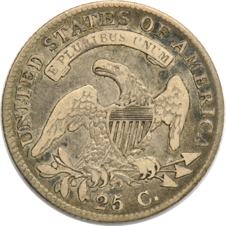1819 quarter F, and an 1837 half-dollar AU details