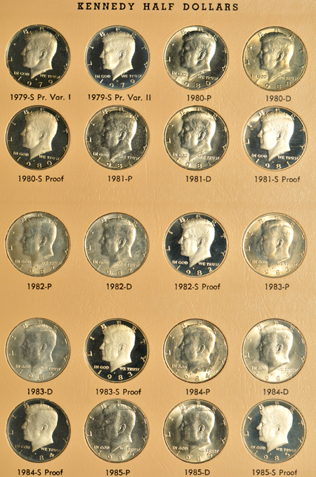 Complete collection of Kennedy half-dollars through 2014-S, including proof-only issues, in a Dansco 8166 album