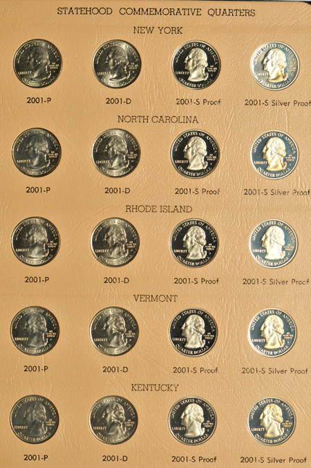 Collection of Washington quarters beginning with 1999, in three Dansco albums