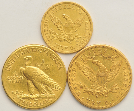 Two half-eagles and a quarter-eagle, as described