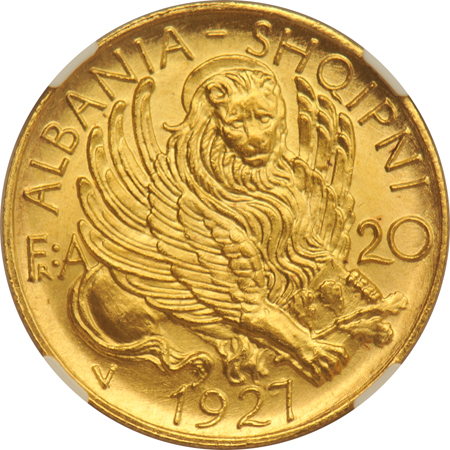 Albania - 1927-V 20F, Prince Skanderbeg - NGC MS-64