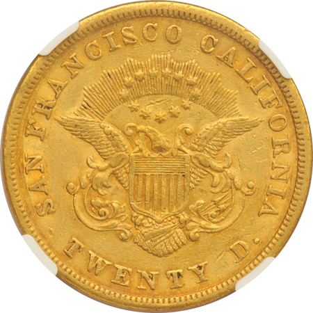 1854 Kellogg and Co. $20 NGC AU-58
