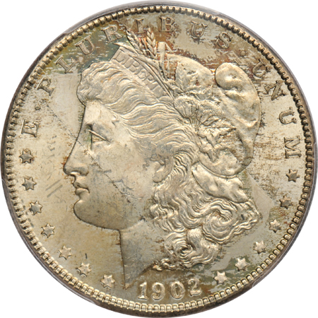 Five Choice Morgan silver dollars certified by PCGS