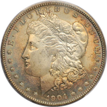 Five Choice Morgan silver dollars certified by PCGS