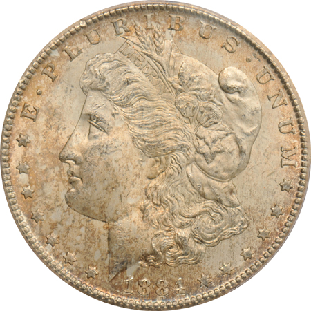 Six Morgan silver dollars certified MS-63 by PCGS