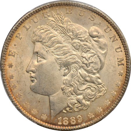 Six Morgan silver dollars certified MS-63 by PCGS