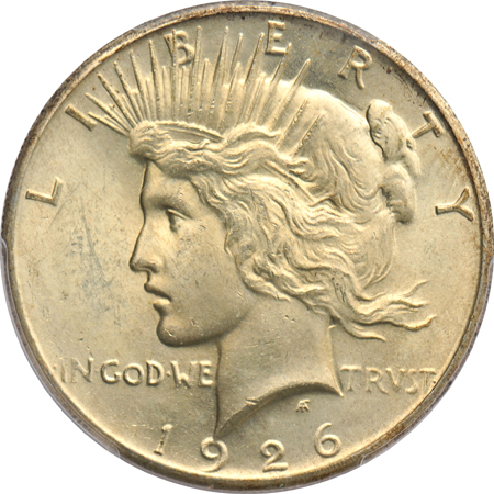 Seven Peace silver dollars certified MS-63 by PCGS