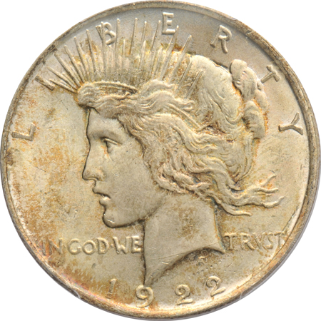 Seven Peace silver dollars certified MS-63 by PCGS