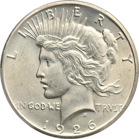 Six Peace silver dollars certified MS-62 by PCGS