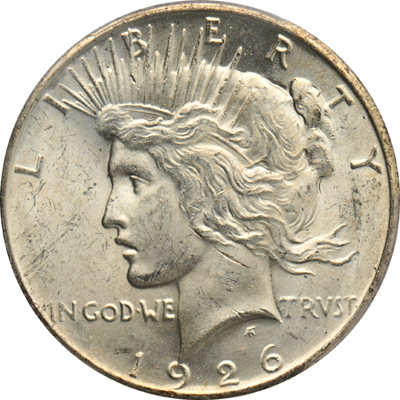 Six Peace silver dollars certified MS-62 by PCGS