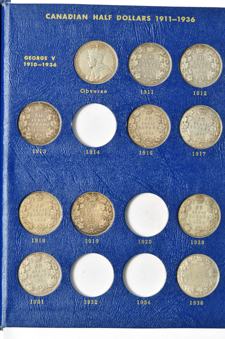 Canada - Partial collection of Canadian half-dollars in a Whitman 9508 album