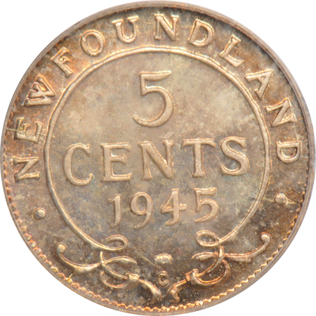 Canada - Newfoundland - 1881 $2 Eliasberg MS-62, 1841-C 10C Belzberg MS-64, and 1945-C 5C Belzberg MS-66, all PCGS
